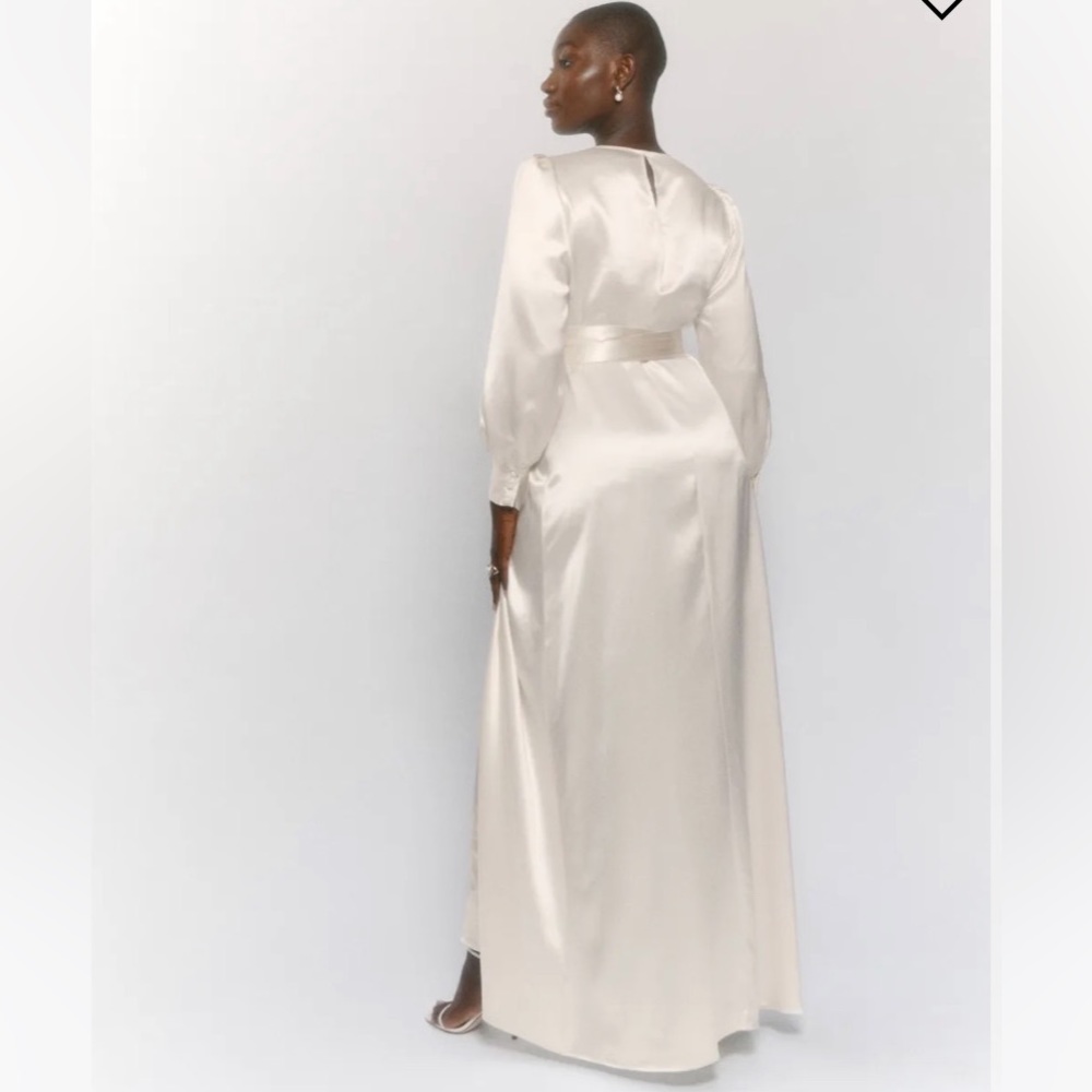 Reformation Satin Ivory Wrap Wedding Dress - Picture 3 of 9